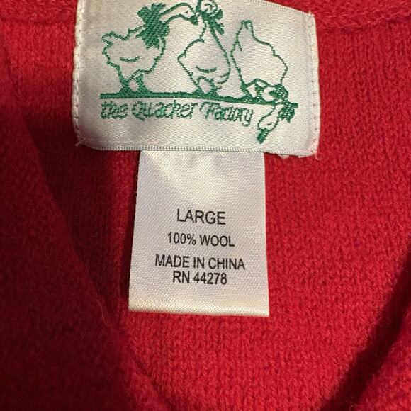 The Quacker Factory Cardigan Sweater Womens L Red Wool Rhinestone Heart Full Zip - Picture 2 of 7